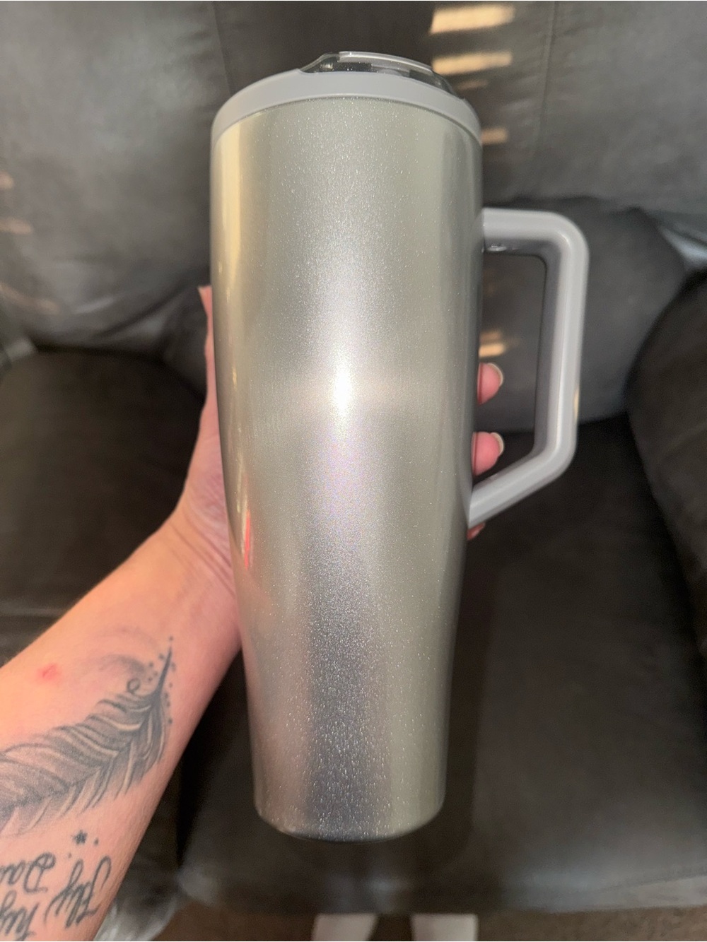 Metallic Silver Insulated Travel Mug with Handle